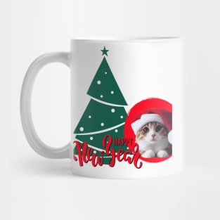 Cute Cat in Santa Hat Happy New Year ,Brafdesign Mug